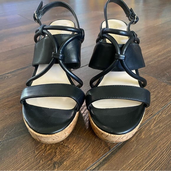Nine West black wedge ankle strap 9.5 sandals - Picture 2 of 10
